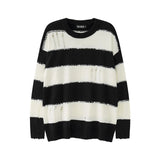 Aidase Black Red Striped Sweaters Washed Destroyed Ripped Sweater Men Hole Knit Jumpers Men Women Oversized Sweater Harajuku