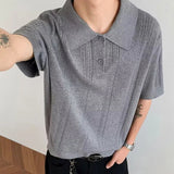 AIDASE  -  Trendy Slim Short Sleeve Knit Mens Polo Shirts Vintage Twist Jacquard Knitted Polo Shirt For Men's Summer Fashion Lapel Pullover aidase-shop