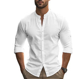 AIDASE  -  autumn men's cross-border foreign trade long-sleeved stand-up collar large-size slim-fit casual cotton shirt