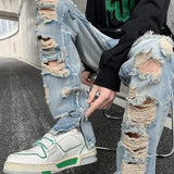 AIDASE  -  Men's Casual High Street Style Denim Jeans Spring Autumn New Straight Leg Zipper Washed Ripped Long Trousers aidase-shop
