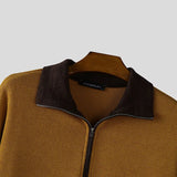AIDASE  -  Men Pullovers Patchwork Lapel Long Sleeve Knitted Spring Autumn Casual Male Sweater Zipper Streetwear Men Clothing S-5XL aidase-shop