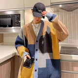 AIDASE  -  Men's Cardigan Sweater Contrast Color Patchwork Knitted Loose Coat Versatile Elegant Personality Fashion Menswear 21E7647 aidase-shop