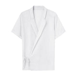 AIDASE  -  Loose Regular Cuff Men'S Button Down Shirt Mens Summer Solid Color Lace Short Sleeve Shirt Cardigan Chemises Hommes aidase-shop