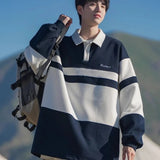 AIDASE  -  Retro Contrast Striped POLO Collar Sweatshirt for Men Loose Fashionable Casual Top aidase-shop