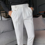 Men British Style Suits Pants New Male Solid High Waist Trousers High Quality Men Formal Slim Fit Business Casual Suit Pants aidase-shop