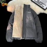 AIDASE  -  Hiphop Down Padded Jacket for Female Couples Cotton Jacket Added Velvet Winter New Stand Up Collar Bread Coat Unisex Letter Top aidase-shop
