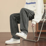 AIDASE  -  New Korean Fashion Men's Casual Ankle-Length Jeans Classic Man Straight Denim Wide-leg Pants Light Blue Grey Black 3XL aidase-shop