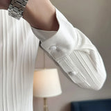 Aidase Men's Solid Color Long-Sleeved Shirt Fashionable Elegant Double-Breasted Ball Nightclub Tops Striped Lapel Shirt aidase-shop