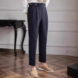 AIDASE  -  New 2025 Men's Neapolitan Mid High Waist Straight Casual Trousers British Retro Versatile Long Pants Summer Fashion Men's Wear aidase-shop