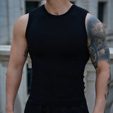 AIDASE  -  Summer Sports Mens Stretch Slim Tank Tops New Casual Sleeveless O Neck Textured Vest Men Fitness Breathable Quick-dry Camisoles aidase-shop