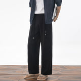 AIDASE  -  Mens Cropped Linen Blend Dress Pants Casual Drawstring High Waist Breathable Suit Trousers Japanese Clean Fit Straight Trousers aidase-shop