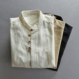 Aidase Vintage High Quality Linen Shirt For Men Long Sleeve Stand Neck Slim Fit Top Chinese Style Retro Blouse Streetwear Plus Size 7XL aidase-shop