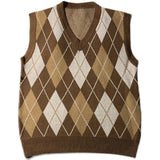 AIDASE  -  Spring Autumn Diamond Grid Candle Knitted Vest Men Women Loose Pullover Retro Outer Sleeveless Sweater Vest Aesthetic aidase-shop