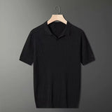 AIDASE  -  Men's Clothing Light Luxury Knitted Polo Shirt Casual Stripe V-Neck Solid Color Short Sleeve T-Shirt Breathable Fashion Knitwear aidase-shop