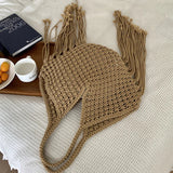AIDASE  -  Bohemian Beach Bags For Women Luxury Designer Handbags Purses New In Polyester Rope Braided Tassel Hollow Underarm Shoulder aidase-shop