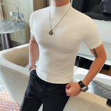 AIDASE  -  Versatile Thin Breathable Stretch Short Sleeve T-shirt, Men's Spring and Summer New Small Mid Collar Half Sleeve T-shirt