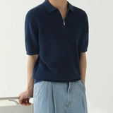 AIDASE  -  Summer New Men Tide Chic Korean Style Original Design Casual Turn-down Collar Zipper Decoration Short Sleeve T-shirt aidase-shop