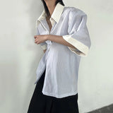 AIDASE  -  Summer New Patchwork Half Sleeve Men Shirt Fashion Loose Striped Trend Menswear Lapel Single Breasted Male Tops 21E6285 aidase-shop