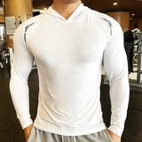Aidase Gym Men T Shirt Casual Long Sleeve Slim Tops Tees Elastic T-shirt Sports Fitness Thin Comfort Breathable Quick Dry Hooded aidase-shop