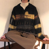AIDASE  -  Retro American Lazy Sle Knitted Sweater ex Worn Design Loose Casual  Ne Striped Sweater Soft Fine Yarn Long Sve aidase-shop