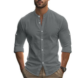 AIDASE  -  autumn men's cross-border foreign trade long-sleeved stand-up collar large-size slim-fit casual cotton shirt aidase-shop