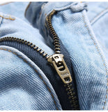 AIDASE  -  Men Fringe Patch Ripped Denim Shorts Summer Patchwork Jeans Casual Loose Straight Knee Length Breeches aidase-shop