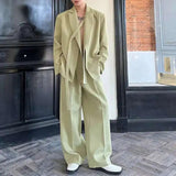 AIDASE  -  Spring New Men Tide Suit Set Niche Double Collar Strap Design Wide Leg Pants Casual Straight Korean Chic Blazer Sets aidase-shop