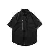 AIDASE  -  Summer Short Sleeved Shirt Men Oversized Black Casual Shirt Men Streetwear Korean Loose Zipper Shirt Mens Hawaiian Shirts aidase-shop