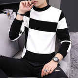 Aidase Contrasting Colors Spliced Pullovers Knitted Men's Clothing Korean Round Neck Autumn Winter Vintage Casual Long Sleeve Sweaters