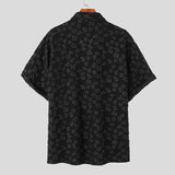 AIDASE  -  Men Shirt Flower Jacquard Loose Korean Style Lapel Short Sleeve Men Clothing Streetwear Fashion Casual Shirts S-5XL aidase-shop