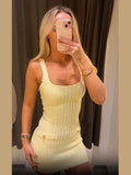 AIDASE  -  Solid Knitted Tight Mini Dress Women Sexy Round Neck Sleeveless Waist Cinched Short Dresses 2025 New Summer Beach Holiday Robe aidase-shop