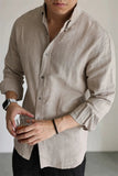AIDASE  -  Casual Linen Cotton Cargo Shirt Men's Breathable Slim Fit Lapel Long Sleeve Top Spring Summer Retro Commute Linen Cardigan Light aidase-shop
