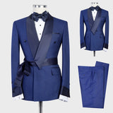Aidase Classic Men's Suit Shawl Lapel Double Breasted Tuxedos With Belt For Wedding Slim Fit Groom Wear Business 2 Pcs Coat Pants aidase-shop