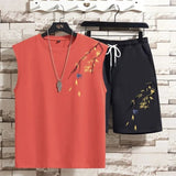 AIDASE  -  Men Summer Chinese Style Bamboo Leaf Sleeveless Vest Set Top Outfit National Trend Design aidase-shop