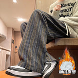 Aidase Wool Men's Pants Autumn and Winter Thickened High Waisted Small Leg Pants Casual Business Striped Contrast Wool Pants Warm aidase-shop