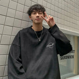 AIDASE  -  American Sle Large Size 300 Pou Suede Heavy Sweatirt Men Loose Oversize round Ne Fce Lined Thiened Jaet aidase-shop