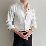 AIDASE  -  Solid Color Men's Stand Collar Long Sleeve Shirt, 2025 Spring Coat, Daily Urban Top.M-4XL aidase-shop