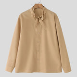 AIDASE  -  Men Shirt Solid Color Lapel Long Sleeve Lace Up Casual Men Clothing Streetwear Loose 2025 Fashion Male Shirts S-5XL aidase-shop