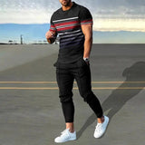 AIDASE  -  Summer Male Loose Casual Printing T-shirt Elastic Waist Pants Set Men Short Sleeve Street Style Pullover Tee Sweatpants Homme aidase-shop