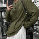 AIDASE  -  Men T Shirt Solid Color Knitted O-neck Long Sleeve Casual Male Tee Tops Streetwear 2025 Loose Fashion Men Pullovers aidase-shop