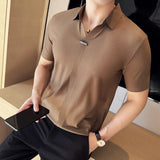 Aidase High-Grade Ice Silk Seamless Adhesive Polo Shirt, High-Elastic V-neck Thin Waffle Short-Sleeved Golf Shirt, T-shirt aidase-shop