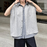 AIDASE  -  Fake Two-Piece Men's Shirt 2025 Summer New Plaid Patchwork Short Sleeve Lapel Trendy Men Tops Handsome Menswear