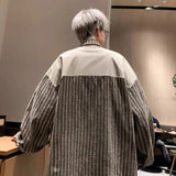 AIDASE  -  Spring Autumn Handsome Blouse Casual Long Sleeve Jacket Fake Two Piece Shirt For Men New Hip Hop Streetwear Striped Shirt aidase-shop