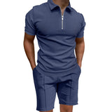 AIDASE  -  Men's Summer Suits Solid Color Waffle Lapel Slim-fit Short Sleevett-shirt Casual Fashion Men's Clothing aidase-shop