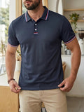 AIDASE  -  Spring Summer Daily Casual Mens Polos Short Sleeve Buttoned Turn-down Collar Tops Vintage Men Striped Patchwork Polo Shirt aidase-shop