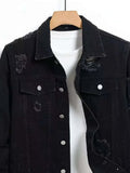 AIDASE  -  New Fashion Autumn Winter Men Black Solid Color Turn-down Collar Long Sleeve Single Breasted Casual Trendy Denim Jackets Coats aidase-shop