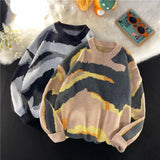 Aidase Tie Dye Round Neck Sweater Men's Autumn and Winter Korean Style Trendy Loose Knit Pullover Sweater