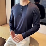 AIDASE  -  High-quality Henry Collar Long-sleeve T-shirt for Men, Stretchable Men's Base Shirt for Autumn.Breathable T-shirt M-4XL aidase-shop