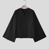 AIDASE  -  Men Shirt Solid Color V Neck Long Sleeve Button Casual Men Clothing Streetwear Loose Spring Tops Male Shirts S-5XL aidase-shop