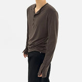AIDASE  -  Tops Autumn Winter New Men's Tide High Street O-Neck Trendy Design Niche Chic Casual Long Sleeve Button T-shirts Ins W11471 aidase-shop